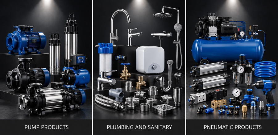 Pumps, plumbing and pneumatic products